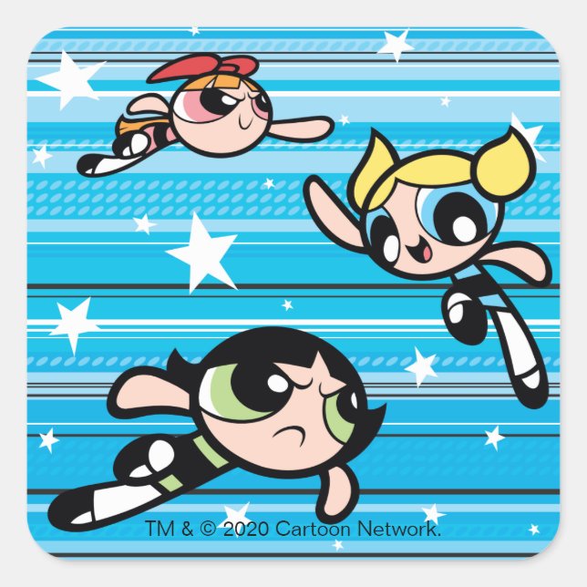 Pegatina Cuadrada Powerpuff Girls Star Pattern (Anverso)