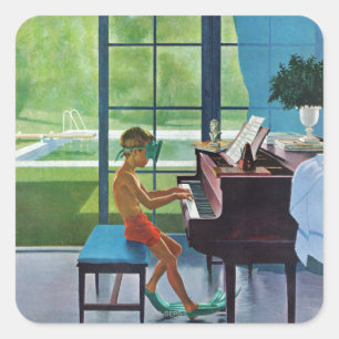 Pegatina Cuadrada Práctica del piano del Poolside