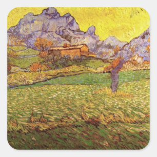 Pegatina Cuadrada Prado en las montañas de Vincent van Gogh
