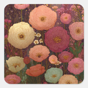 Pegatina Cuadrada Prados Coloridos de Flores Silvestres 3