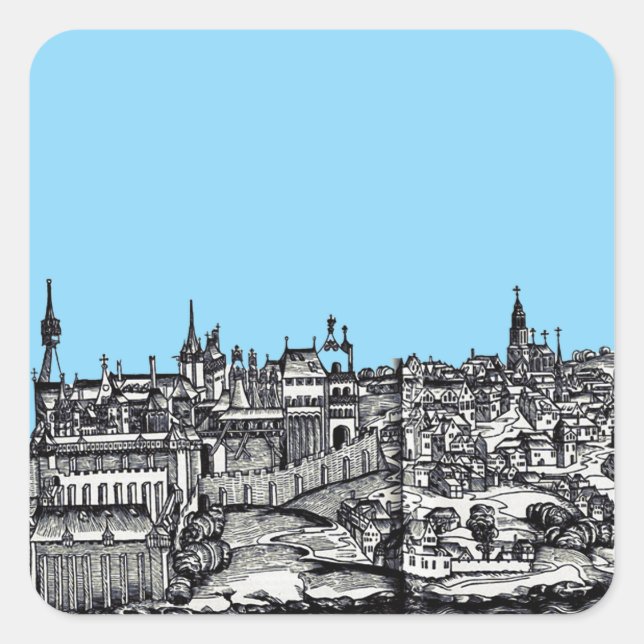 Pegatina Cuadrada Praga capital medieval de República Checa (Anverso)