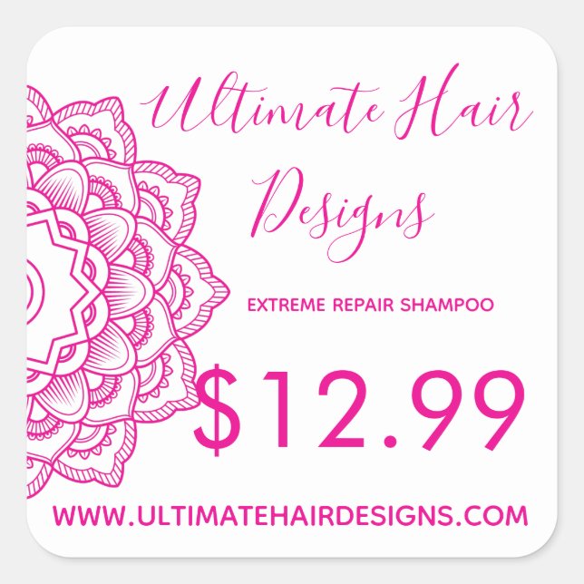 Pegatina Cuadrada Precio de Mandala rosa (Anverso)