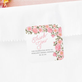 PEGATINA CUADRADA PRECIOSAS ROSAS SILVESTRES ROSADAS DESPEDIDA DE SO