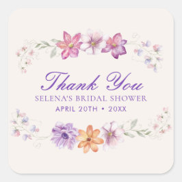 Pegatina Cuadrada Precioso Baby Shower Floral de Mariposas