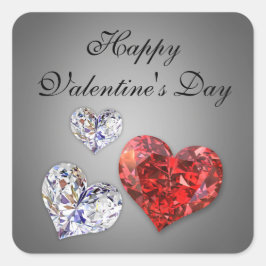 Pegatina Cuadrada Preciosos y elegantes corazones de diamantes