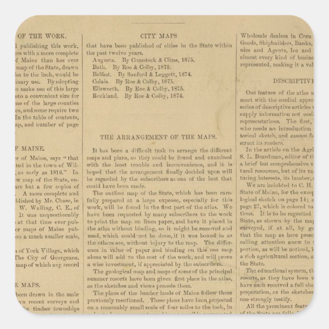 Pegatina Cuadrada Preface Atlas del estado de Maine (Anverso)