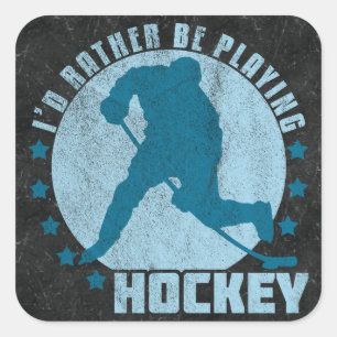 Pegatina Cuadrada Preferiría Jugar Hockey