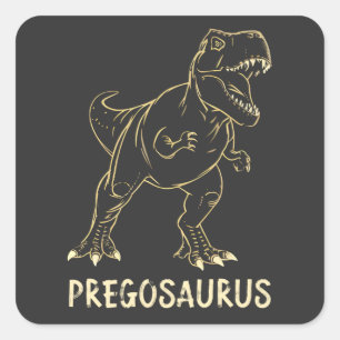 Pegatina Cuadrada Pregosaurus Funny Pregnancy Invitación Dino Mom