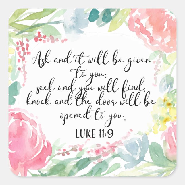 Pegatina Cuadrada Preguntar y se dará | Arte cristiano (Anverso)