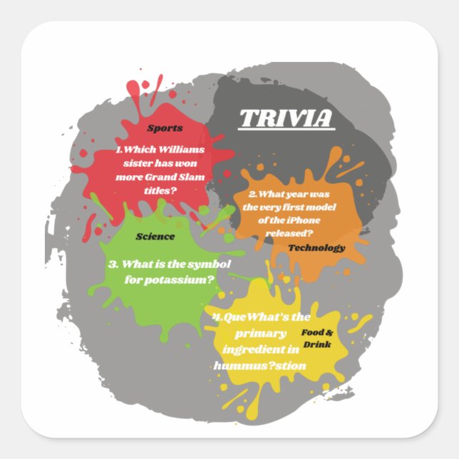 Pegatina Cuadrada Preguntas sobre Trivia (Anverso)