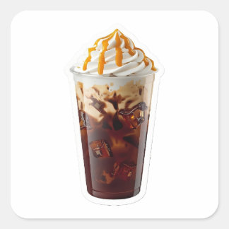 Pegatina Cuadrada Premium 3D Iced Coffee with Caramel Drizzle Sticke