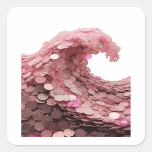 Pegatina cuadrada Premium Silver PINK COIN WAVE