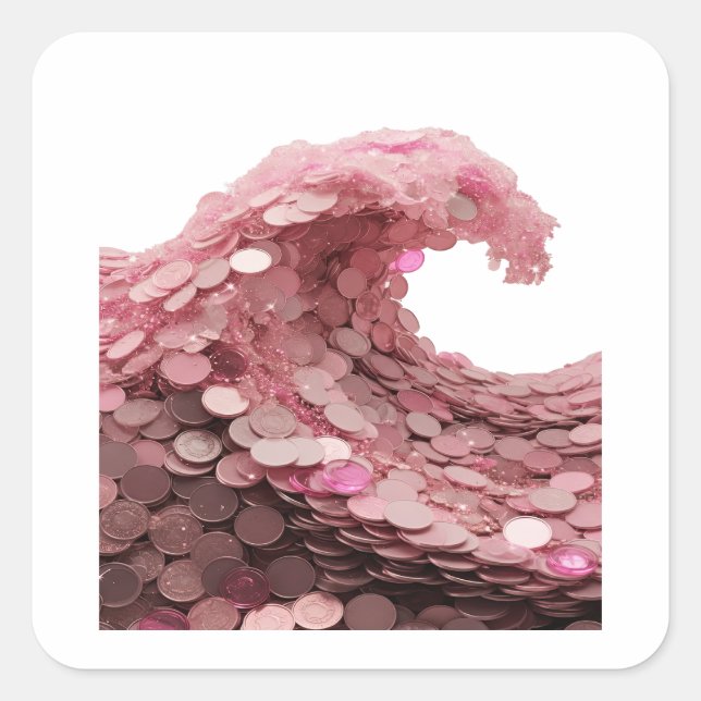 Pegatina cuadrada Premium Silver PINK COIN WAVE (Anverso)