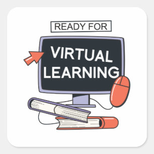 Pegatina Cuadrada Preparado para el aprendizaje virtual