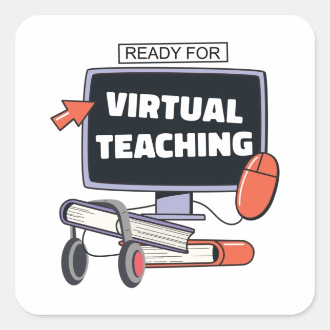 Pegatina Cuadrada Preparado para la enseñanza virtual (Anverso)