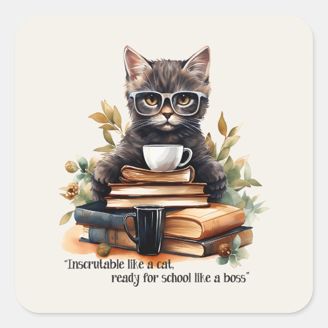 Pegatina Cuadrada Preparado Para La Escuela Como Un Jefe (Anverso)