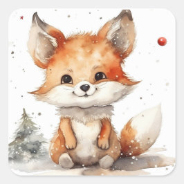 Pegatina Cuadrada Preparado Para La Fox De Invierno