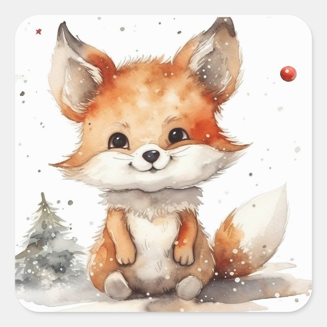 Pegatina Cuadrada Preparado Para La Fox De Invierno (Anverso)