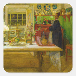 Pegatina Cuadrada Preparándose para un juego, 1901, por Carl Larsson