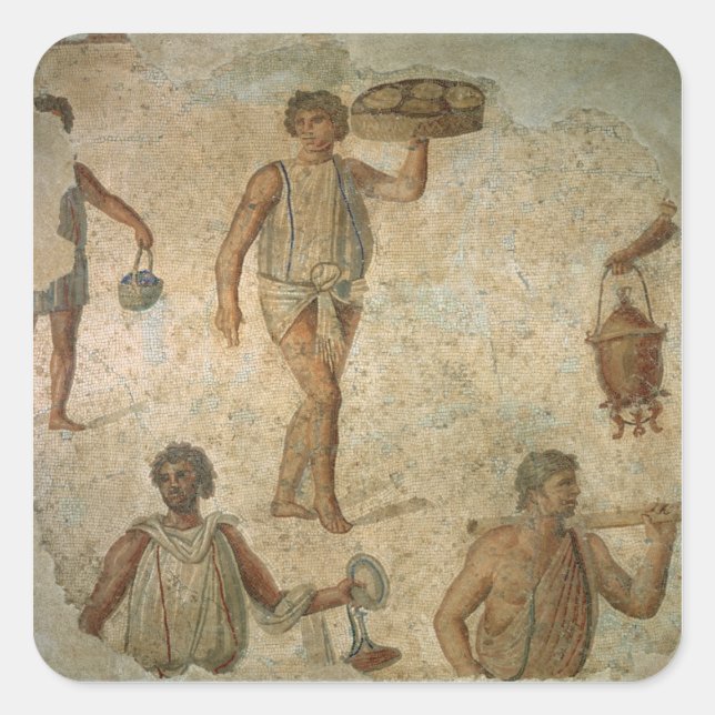 Pegatina Cuadrada Preparativos para un banquete, fragmento de mármol (Anverso)