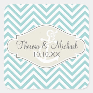 Pegatina Cuadrada Preppy Chevron Stripe Modern Monogramed Name
