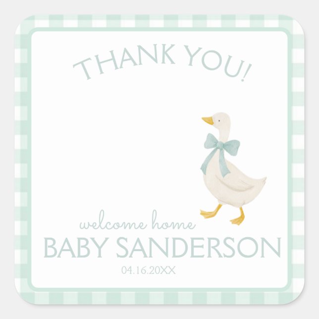 Pegatina Cuadrada Preppy Goose Baby Shower Card (Anverso)