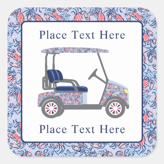Pegatina Cuadrada Preppy Patriotic Crabs Golf Cart (Anverso)