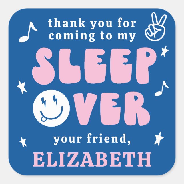 Pegatina Cuadrada Preppy Sleep Over Tween Birday Party (Anverso)