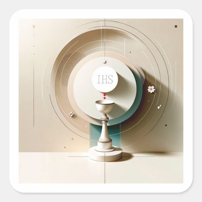 Pegatina Cuadrada Presentador de comunicación eucarística de estilo  (Anverso)