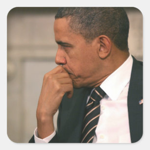 Pegatina Cuadrada Presidente Barack Obama se reúne con el Presidente
