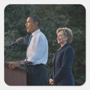 Pegatina Cuadrada Presidente Barack Obama y Hillary Clinton