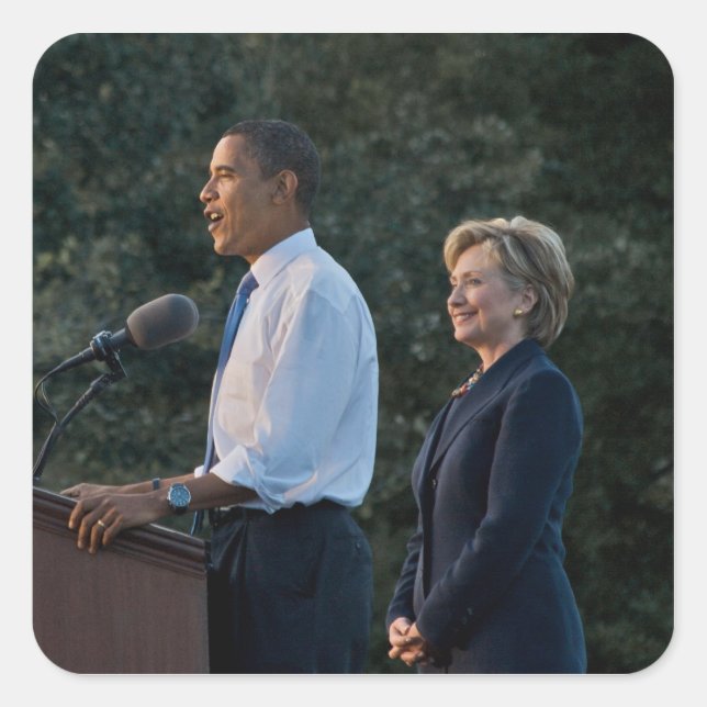 Pegatina Cuadrada Presidente Barack Obama y Hillary Clinton (Anverso)