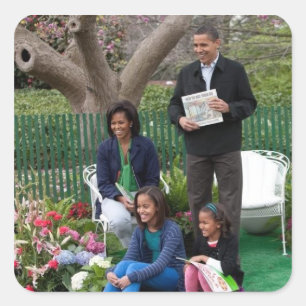 Pegatina Cuadrada Presidente Barack Obama y su familia