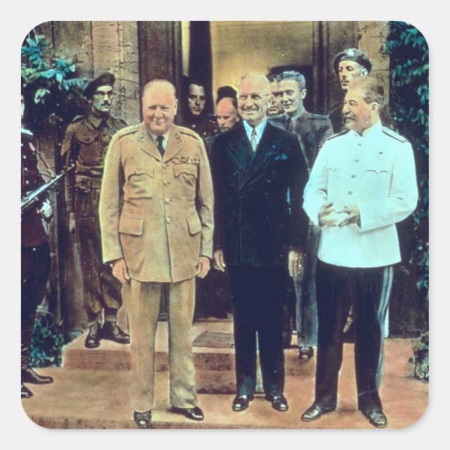 Pegatina Cuadrada Presidente Truman y Joseph Stalin (Anverso)