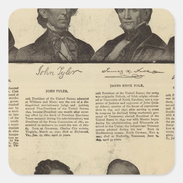 Pegatina Cuadrada Presidentes de EE.UU., autógrafos, biografías (Anverso)