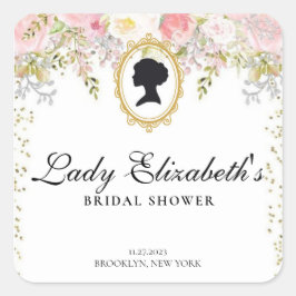 Pegatina Cuadrada Presupuesto de ducha de novia floral rosa de Bridg