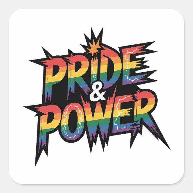 Pegatina Cuadrada Pride & Power LGBTQ (Anverso)