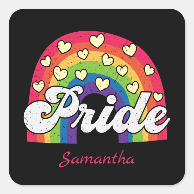 Pegatina Cuadrada Pride Rainbow and Hearts | LGBTQ (Anverso)