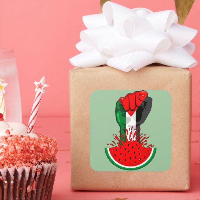 Pegatina Cuadrada Prima de resistencia palestina sobre la sandía (Fiesta)