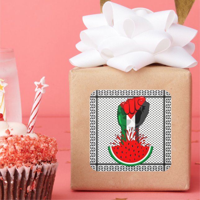 Pegatina Cuadrada Prima de resistencia palestina sobre la sandía (Fiesta)