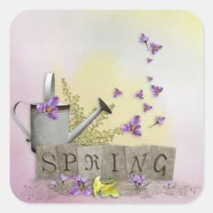 Pegatina Cuadrada Primavera - "Agua potable y Rótulos de primavera"
