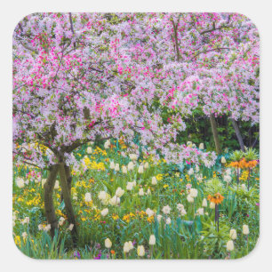 Pegatina Cuadrada Primavera en el jardín de Claude Monet