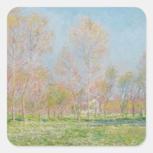 Pegatina Cuadrada Primavera en Giverny (1890) Arte fino Claude Monet