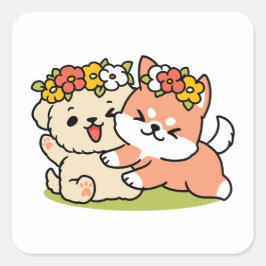 Pegatina Cuadrada Primavera en la atención - Adorable Ilustracion de