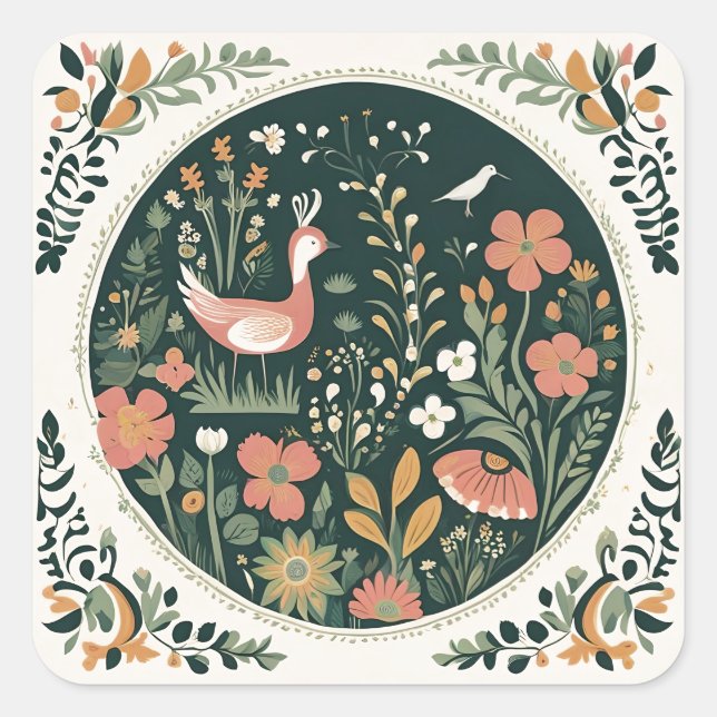 Pegatina Cuadrada Primavera folclórica (Anverso)