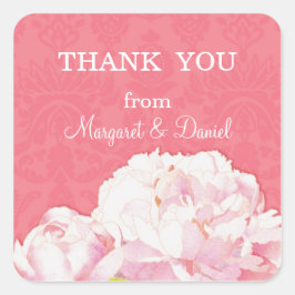Pegatina Cuadrada Primavera Peony Boda Gracias