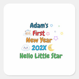 Pegatina Cuadrada Primer Año Nuevo Personalizado del Bebé – Diseño A