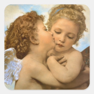 Pegatina Cuadrada Primer Beso (detalle de ángel) por Bouguereau