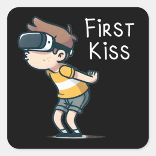 Pegatina Cuadrada Primer beso - Funny Personalizado de VR Gamer, Gee
