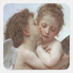 Pegatina Cuadrada Primer beso - pintura hermosa del ángel